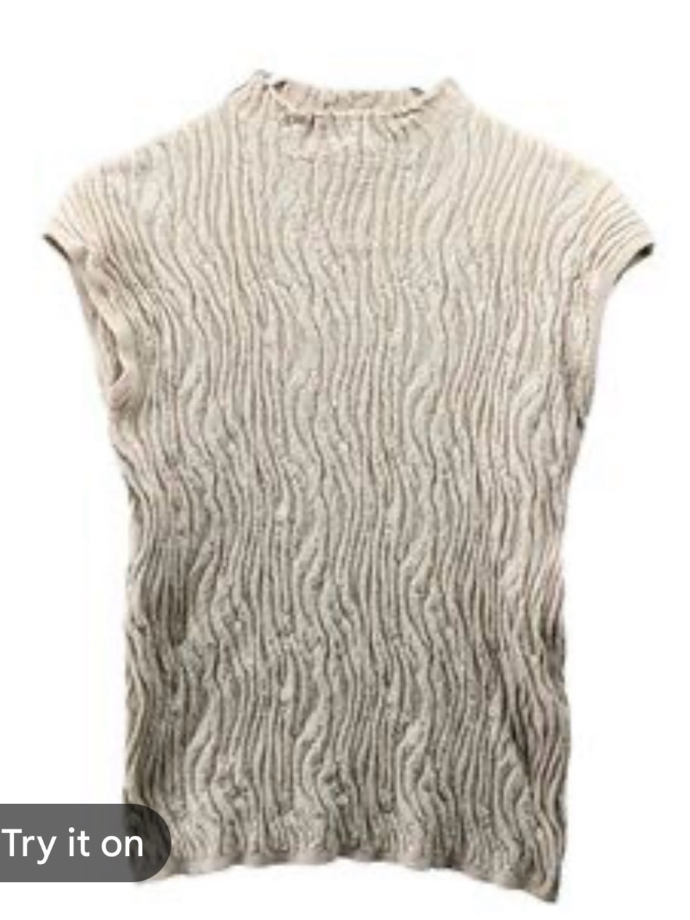 New With Tags Zara Beige Knit Textured Funnel Neck Top Sz M